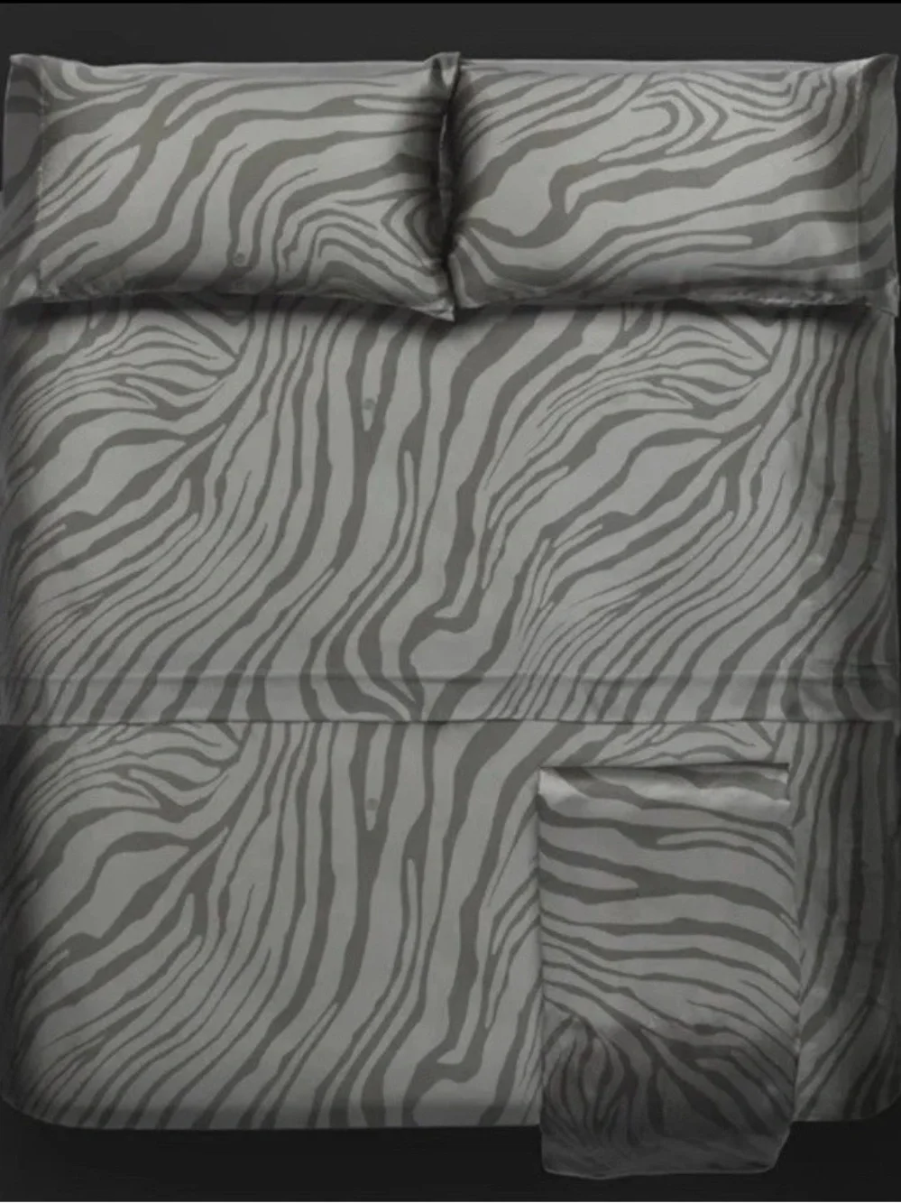 Roberto Cavalli Home Queen Sheet Set 4 Piece Black Gray Zebra 100% Cotton NEW
